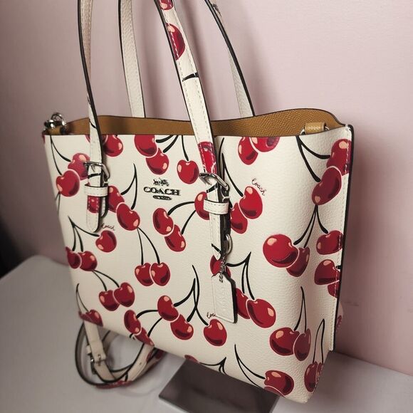 NWT COACH CY695 Mollie Tote Bag 25 With Cherry Print Leather - Picture 3 of 12